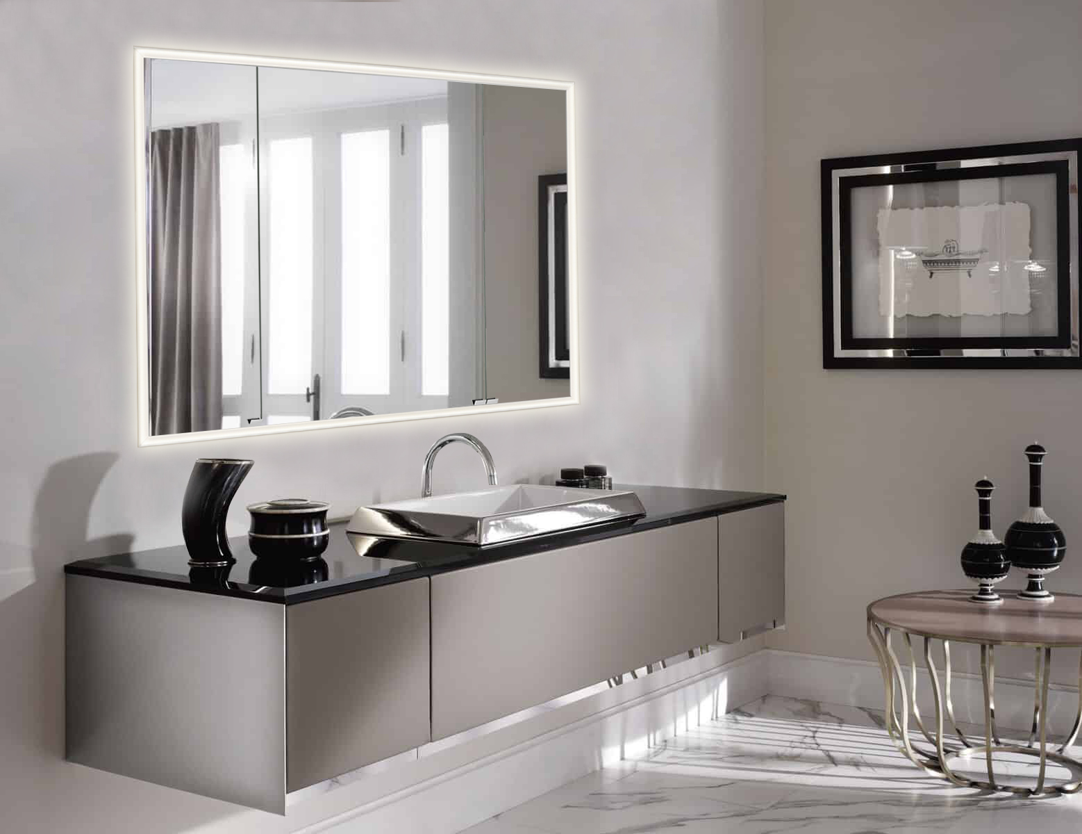 Sixth & Willow Bathroom with Surface Mounted SIDLER Diamando Mirrored Cabinet